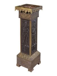 A Late Victorian Pressed Metal Marble-Top Pedestal