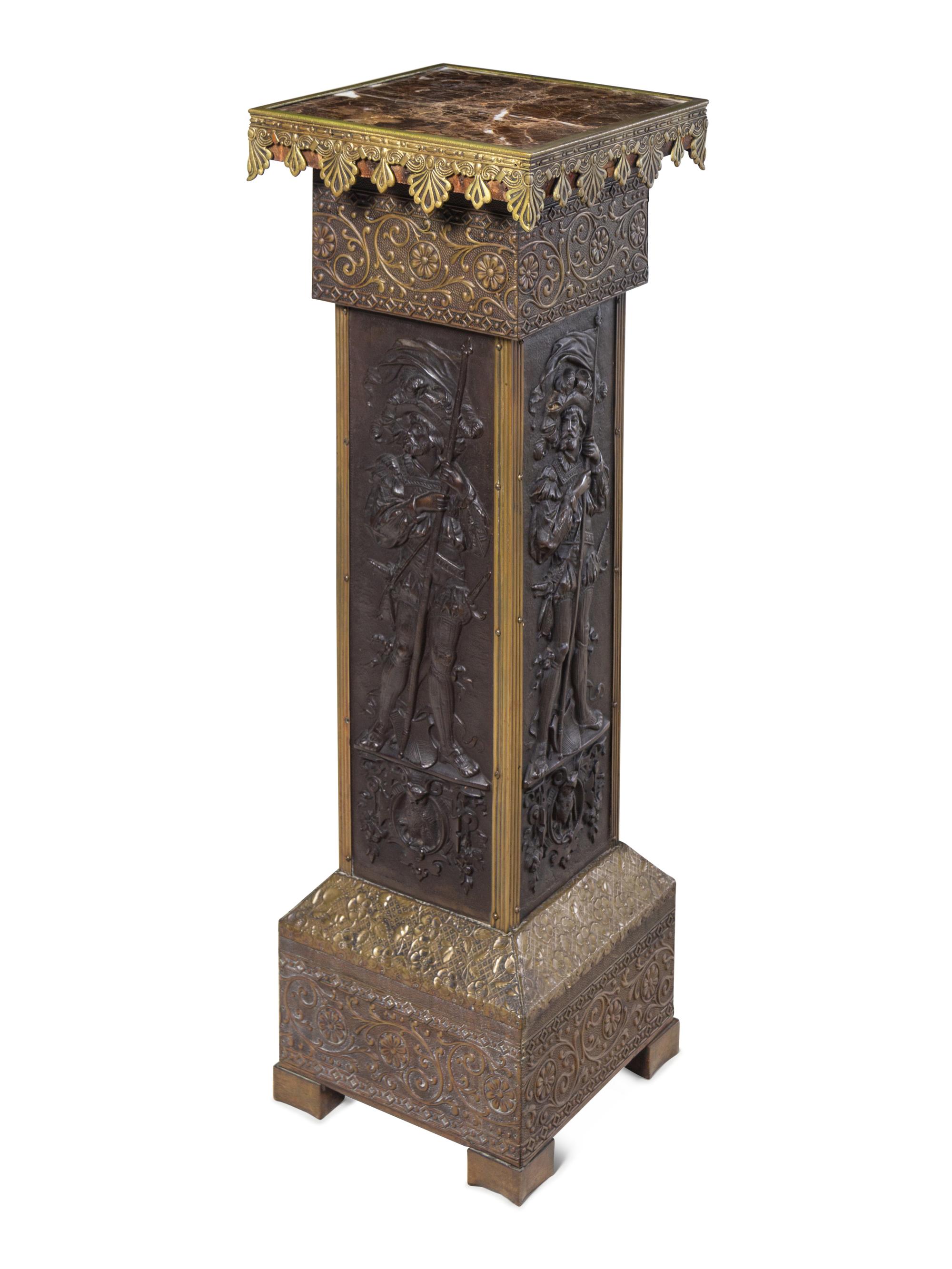 A Late Victorian Pressed Metal Marble-Top Pedestal