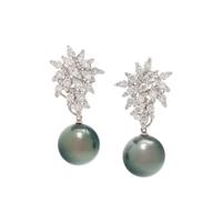 TAHITIAN CULTURED PEARL AND DIAMOND CLIP EARRINGS