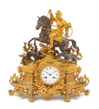 A French Parcel Gilt Cast Metal Mantel Clock Height 18 1/2 x width 15 1/2 x depth 4 inches. — LATE 19TH CENTURY