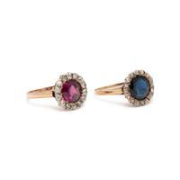 PAIR OF GEMSTONE AND DIAMOND RINGS