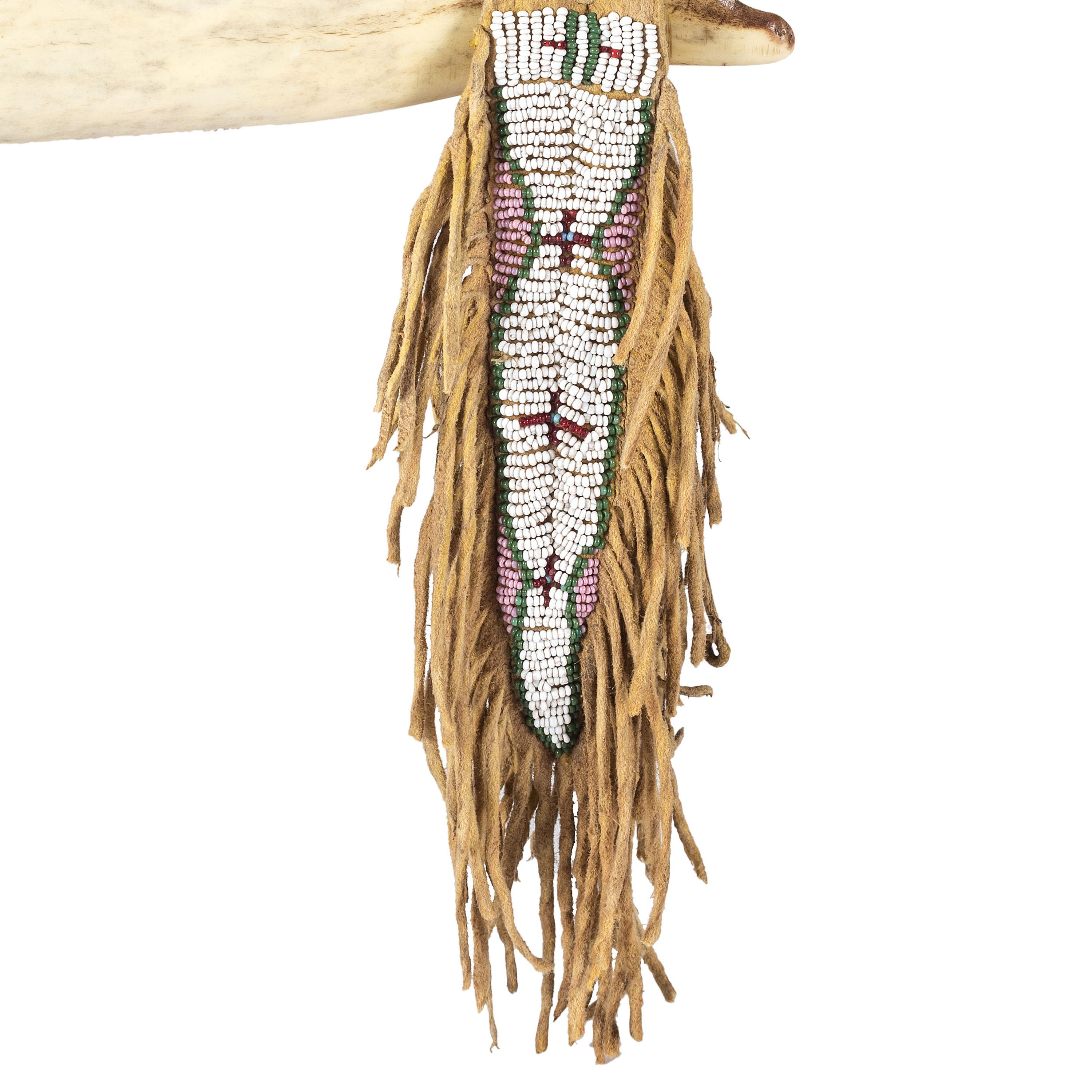Comanche Elk Antler Quirt, with Beaded Hide Wrist Strap