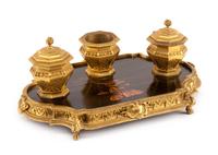 A French Gilt Bronze and Lacquered Inkwell Width 13 3/4 inches. — 19TH CENTURY