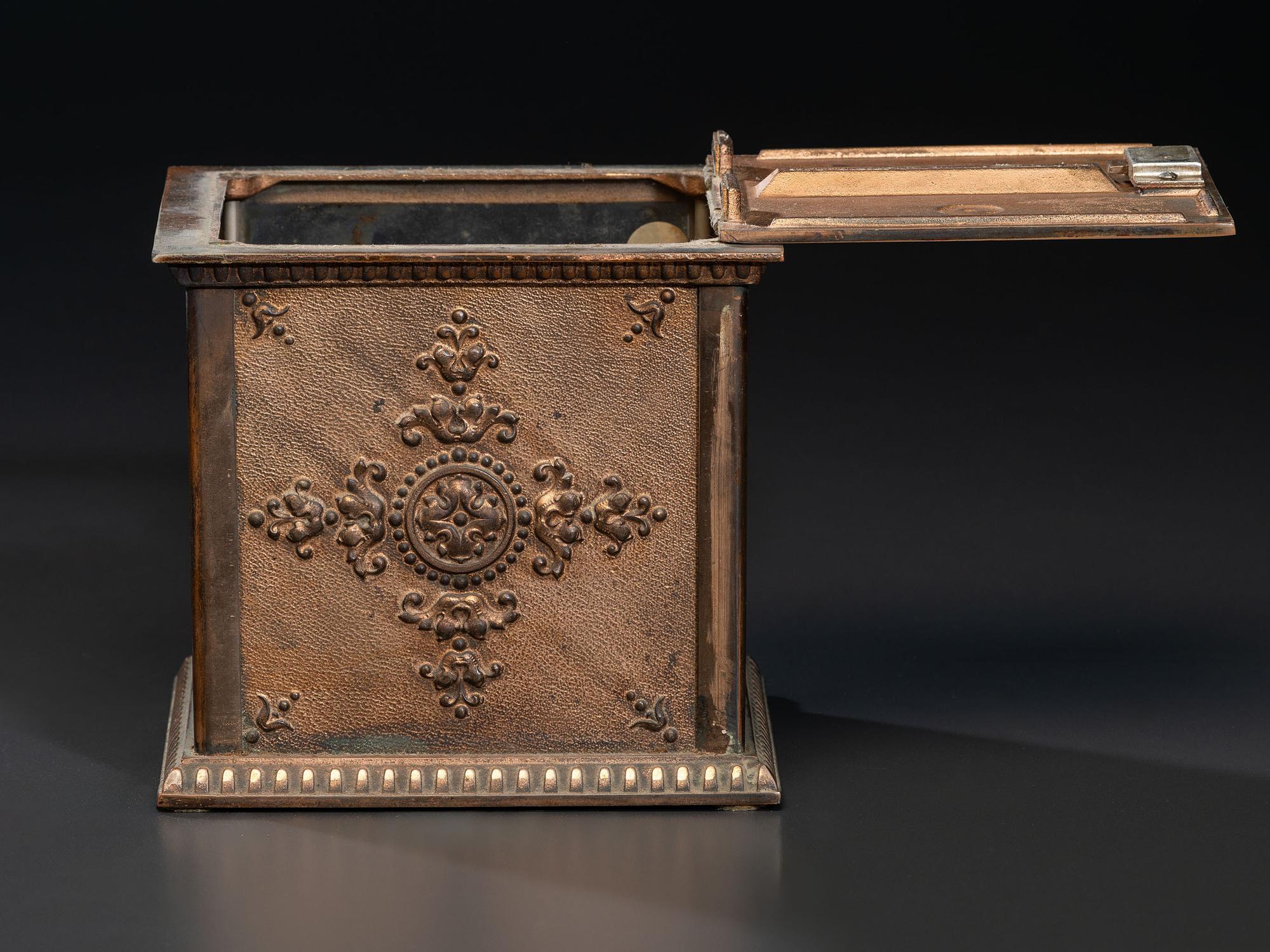 A National Cash Register Embossed Brass and Glass Ticket Receipt Box