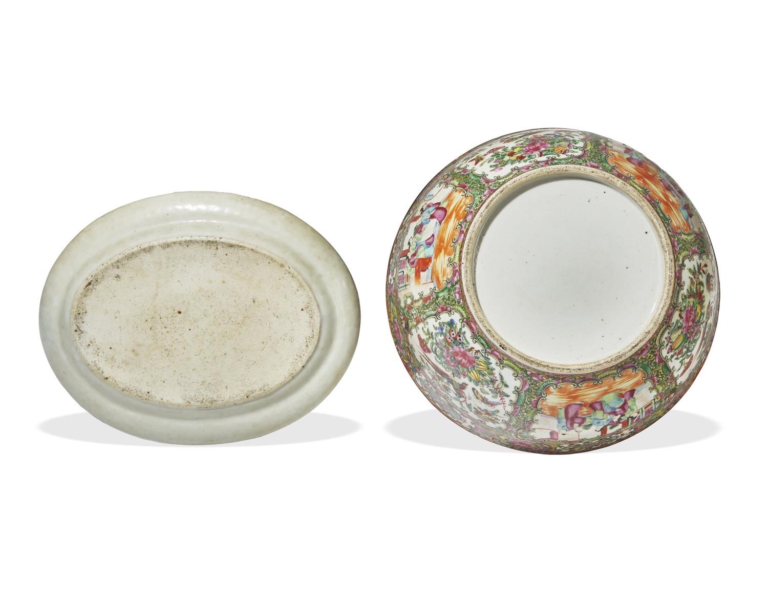 A Chinese Export Rose Medallion Porcelain Punch Bowl and Small Oval Platter