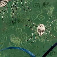 A Chinese Apple Green Ground Embroidered 'Peonies and Insects' Silk Lady's Robe, Changyi, 19th Century 清晚期 蘋果綠地綉牡丹草蟲氅衣