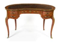 A Louis XV Style Burlwood and Gilt Metal Mounted Bureau Plat, Height 30 x width 48 x depth 28 inches.