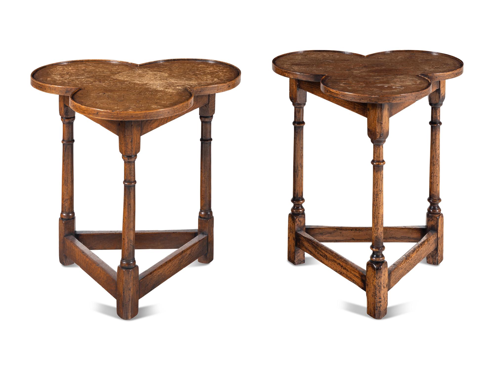 A Pair of Jacobean Style Oak Trefoil Side Tables