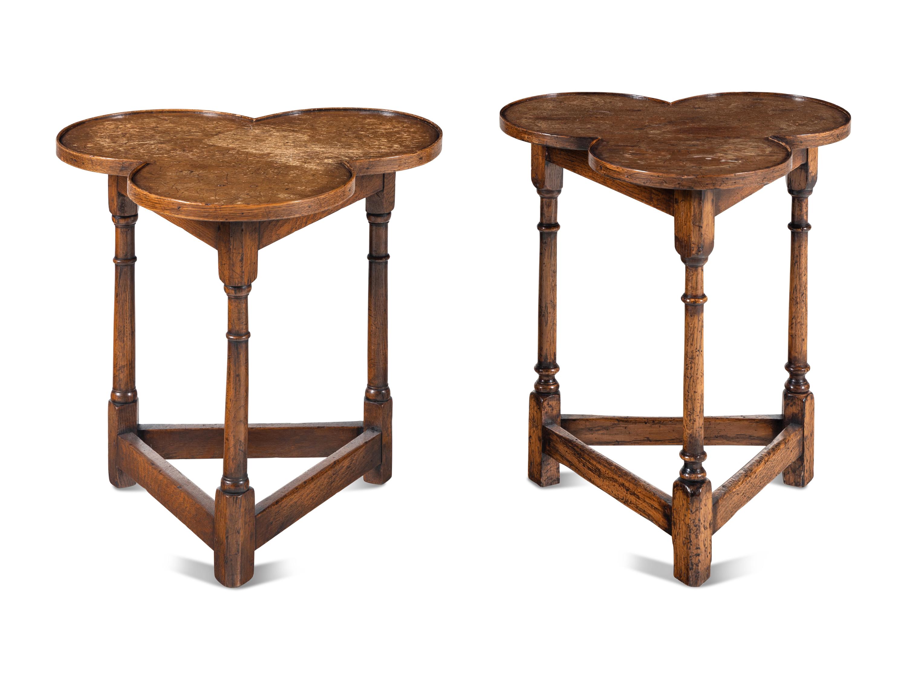 A Pair of Jacobean Style Oak Trefoil Side Tables