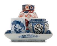 Four Japanese Blue and White Porcelain Articles