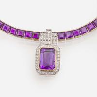 A 14K Yellow Gold, Amethyst, and Diamond Necklace
