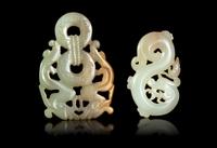 Two Reticulated Celadon Jade 'Chilong' Pendants