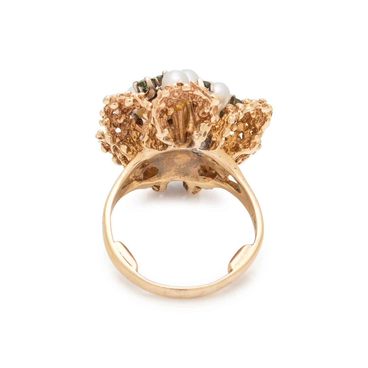 YELLOW GOLD, IRRADIATED BLUE DIAMOND, DIAMOND AND PEARL RING