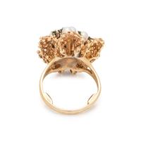 YELLOW GOLD, IRRADIATED BLUE DIAMOND, DIAMOND AND PEARL RING