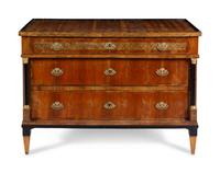 A Continental Inlaid and Parcel Ebonized Commode