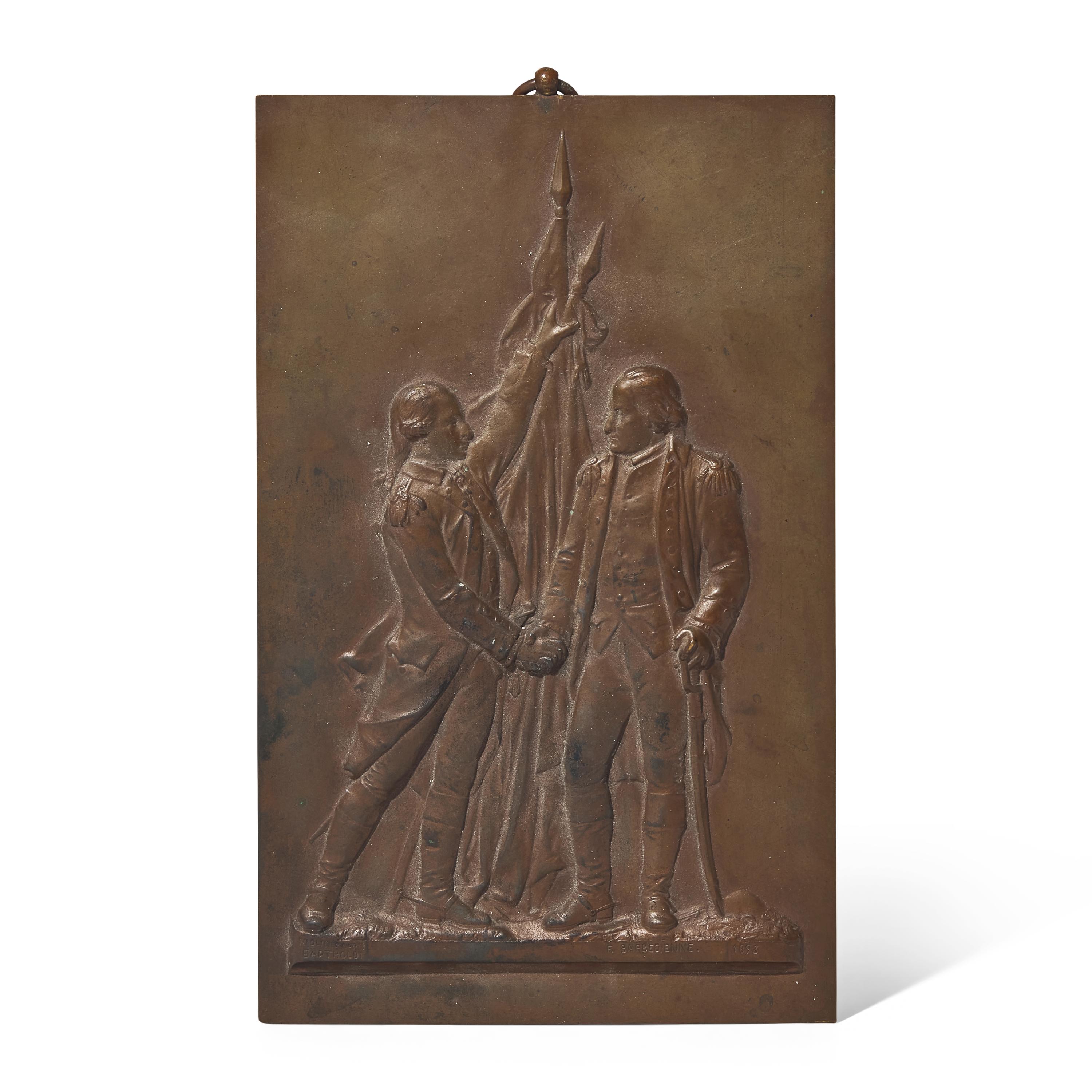 Louis Auguste Hiolin (1846-1910), After Frédéric Auguste Bartholdi (1834-1904), A French Bronze Bas-Relief Plaque Depicting George Washington and Lafayette