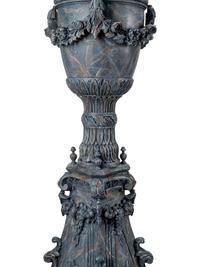 A Pair of Italian Faux Marble Painted Carved Wood Urns on Stands