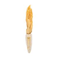 YELLOW GOLD, CULTURED PEARL AND CORN HUSK PIN