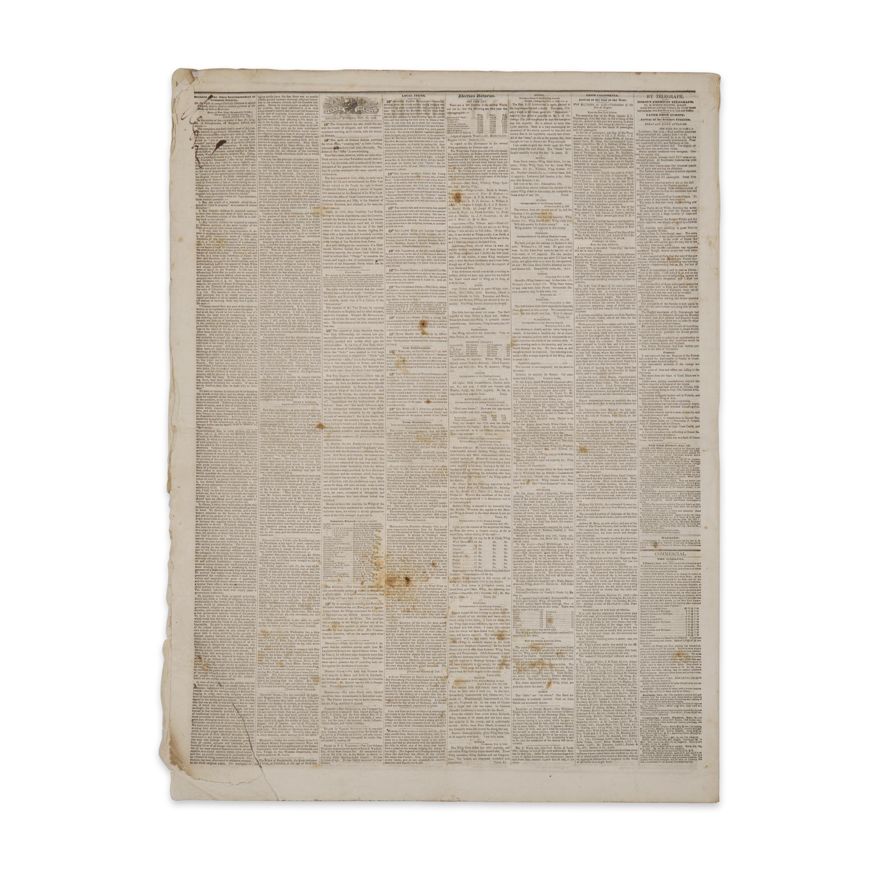 [American Newspapers] One of the Final Large Electoral Victories by the Declining Whig Party, Printing a Large and Impressive Victory Display
