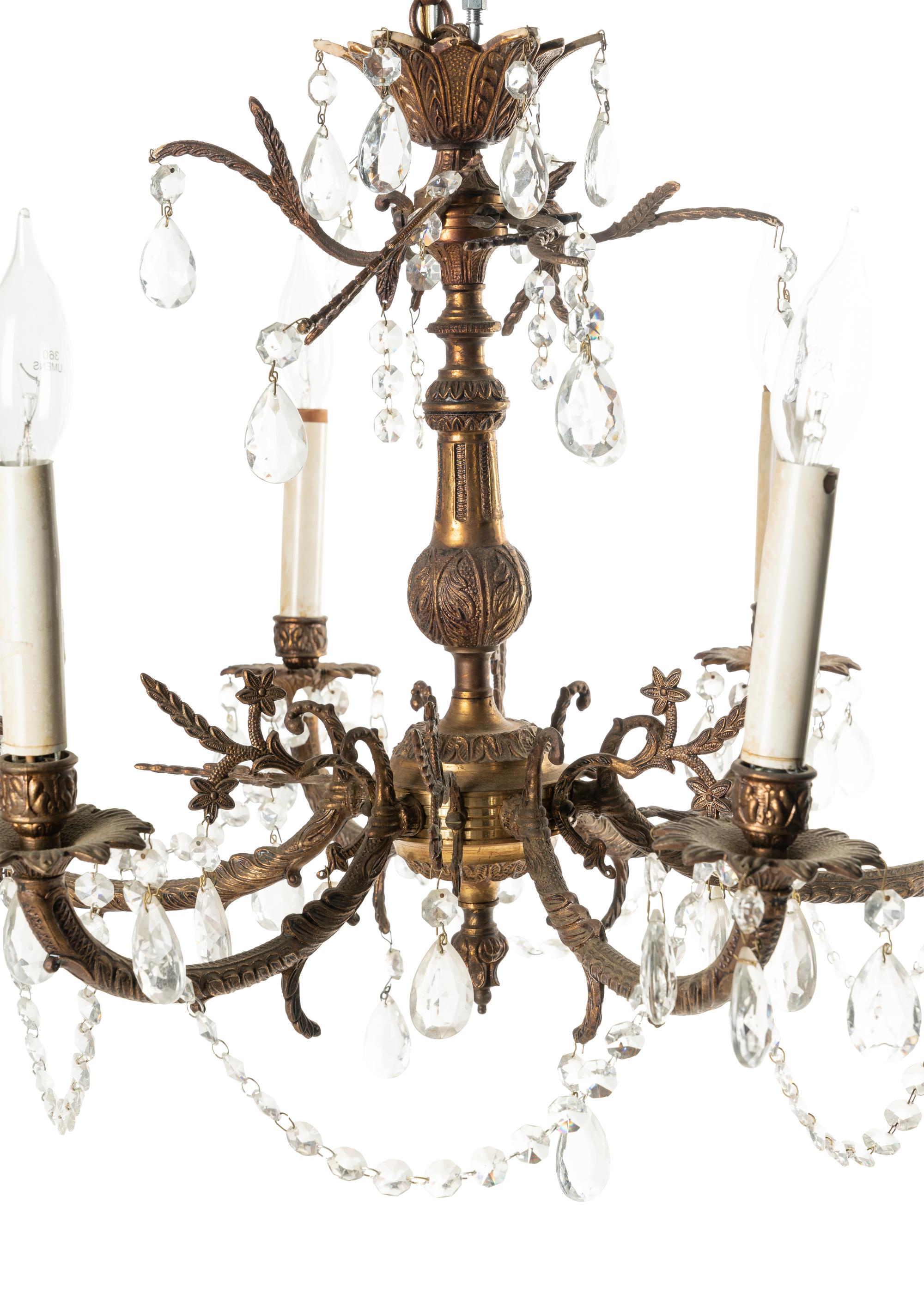 A Pair of French Gilt Metal Six-Light Chandeliers