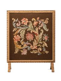 An English Wool Needlepoint Foliate Scroll Decorated Fire Screen