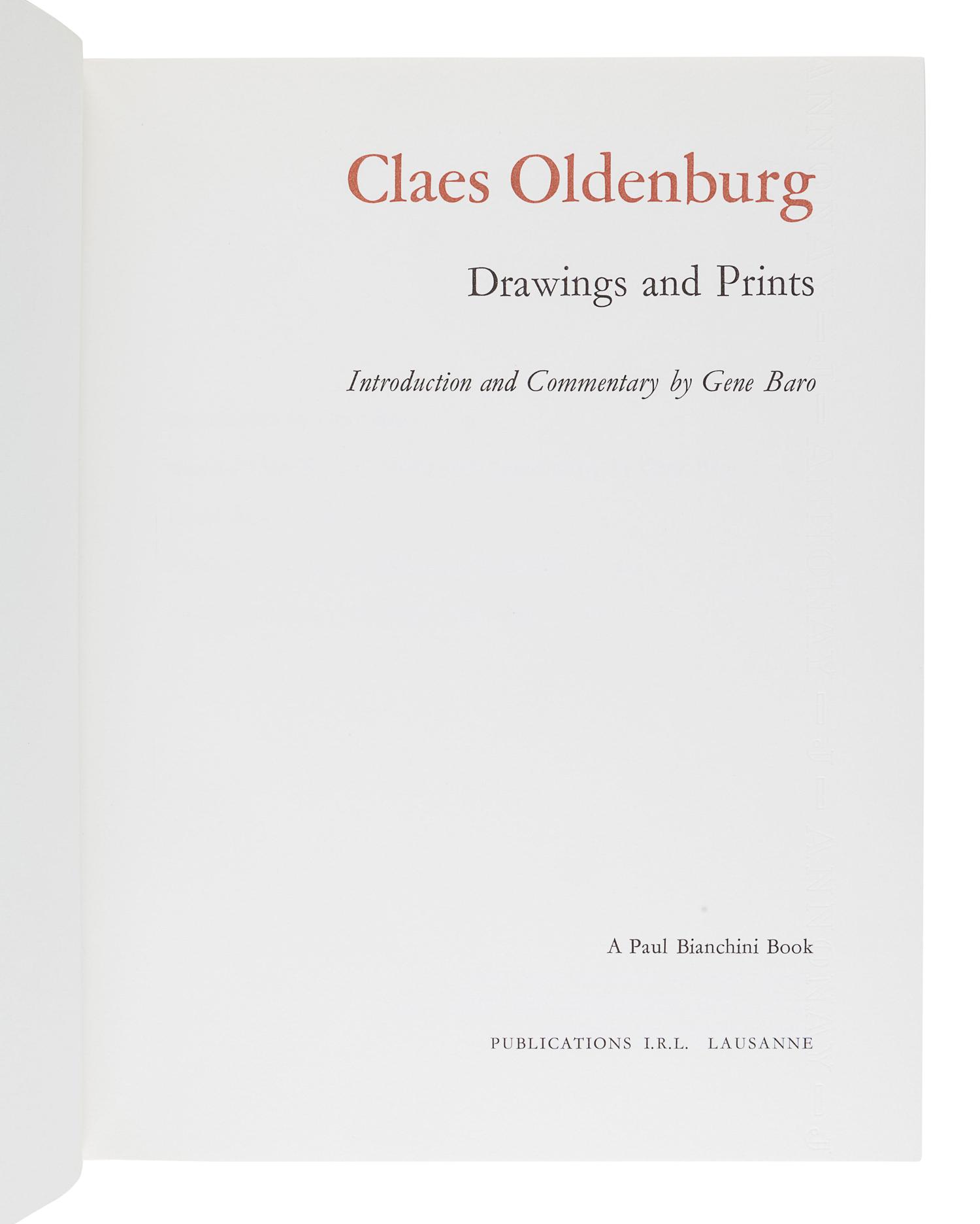 [OLDENBURG, Claes (b. 1929]. BARO, Gene. Claes Oldenburg: Drawings and Prints. Lausanne, Switzerland: Publications I.R.L., 1969.