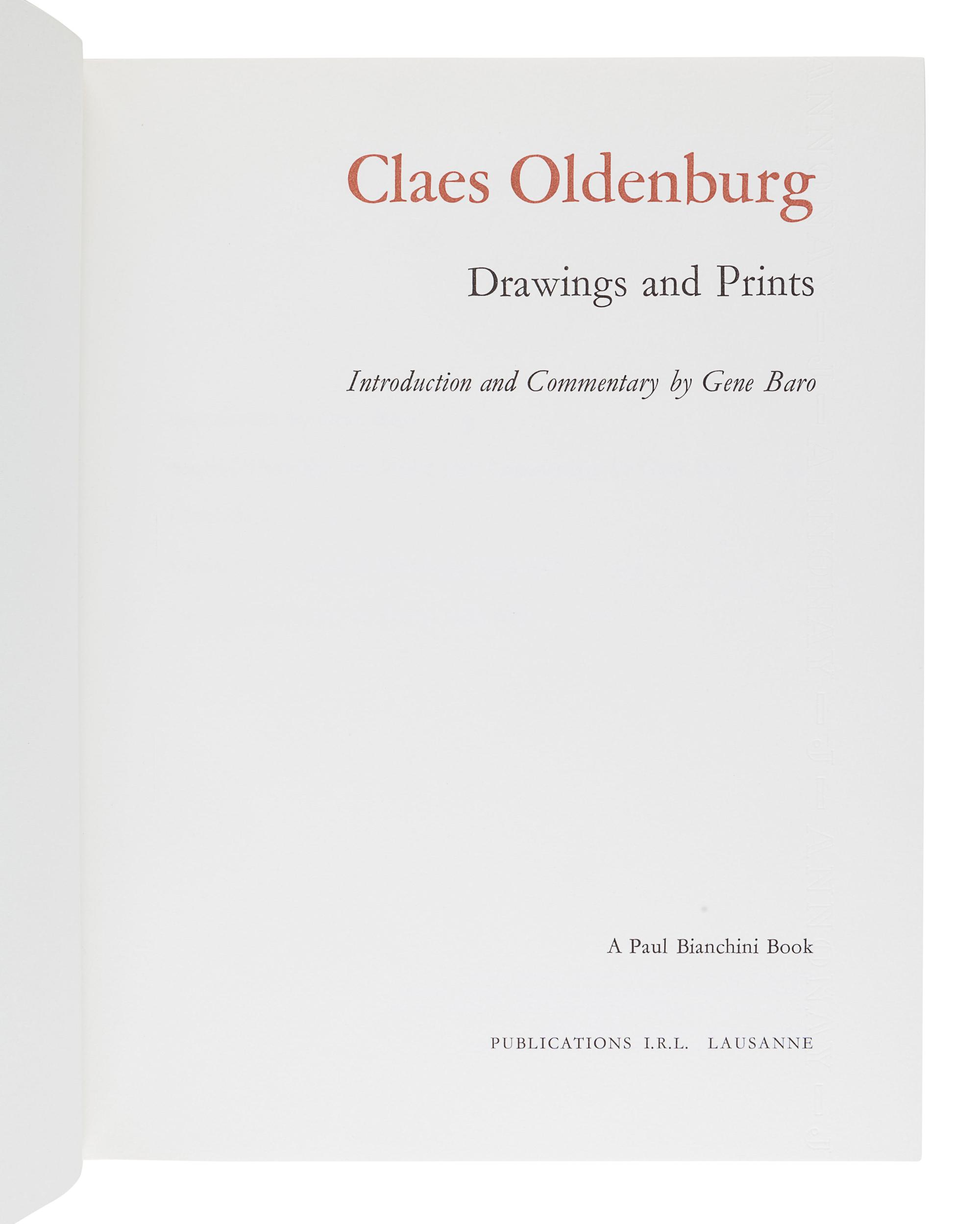 [OLDENBURG, Claes (b. 1929]. BARO, Gene. Claes Oldenburg: Drawings and Prints. Lausanne, Switzerland: Publications I.R.L., 1969.