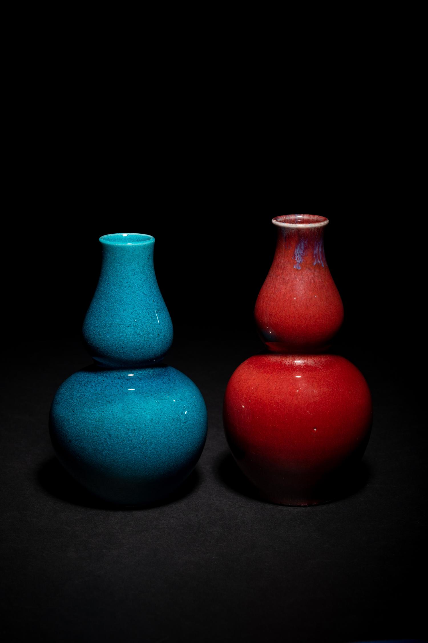 Two Chinese Monochrome Glazed Double Gourd-Form Vases