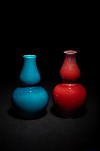 Two Chinese Monochrome Glazed Double Gourd-Form Vases
