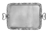 An American Silver Two-Handled Serving Tray, Gorham Mfg. Co., Providence, RI, 1910, having a floral festoon, rocaille and mask decorate