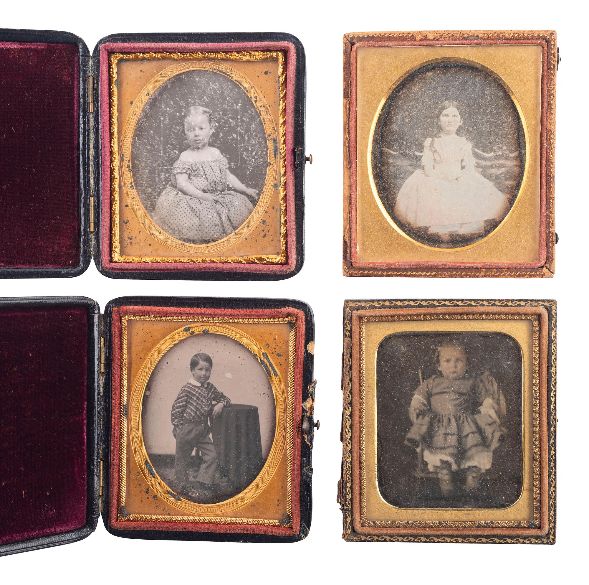 [EARLY PHOTOGRAPHY]. A group of 24 daguerreotype portraits of children and young adults, including: