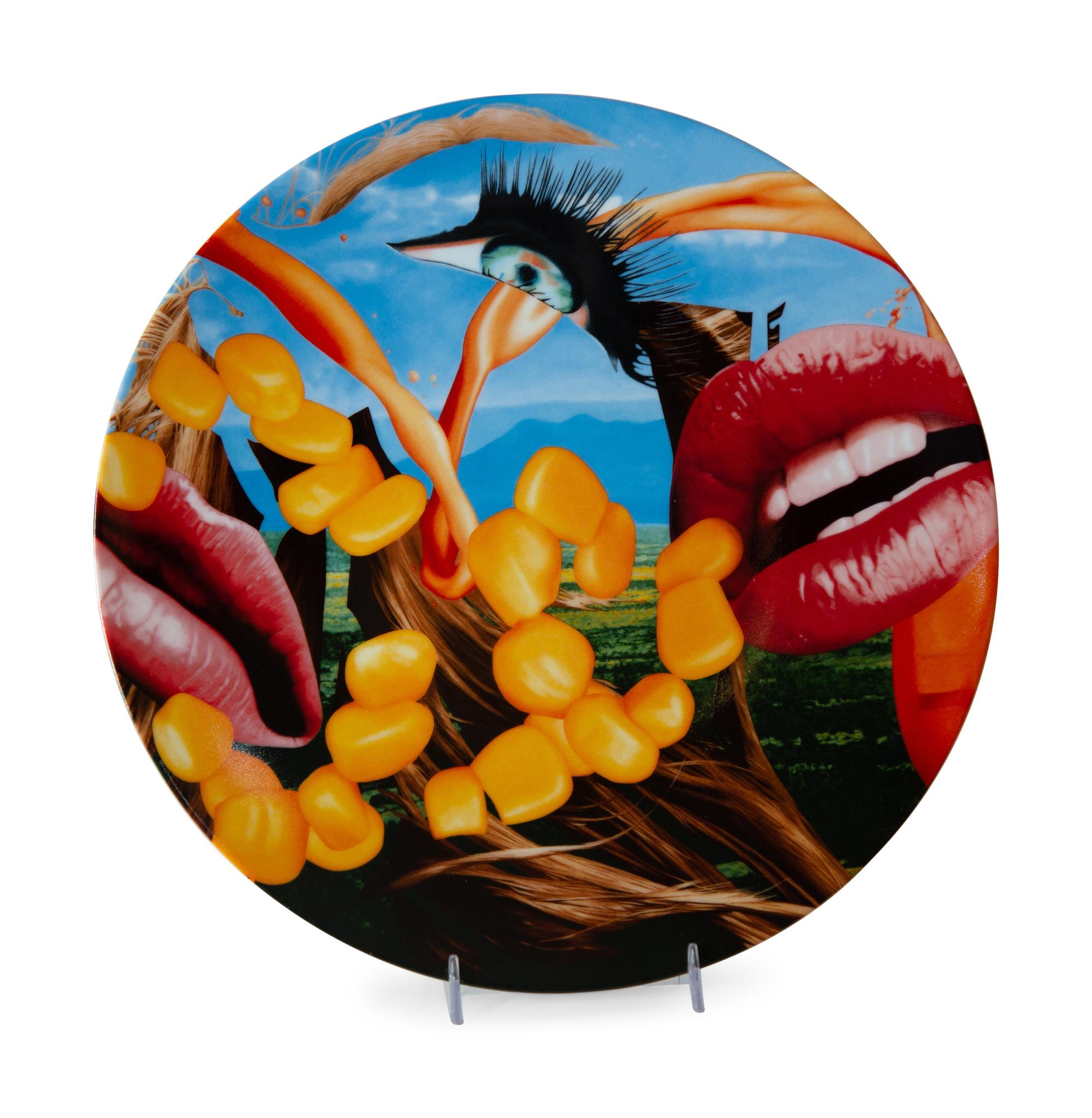 Two Porcelain Art Plates - Alex Katz Jessica , and Jeff Koons Lips — 20th Century