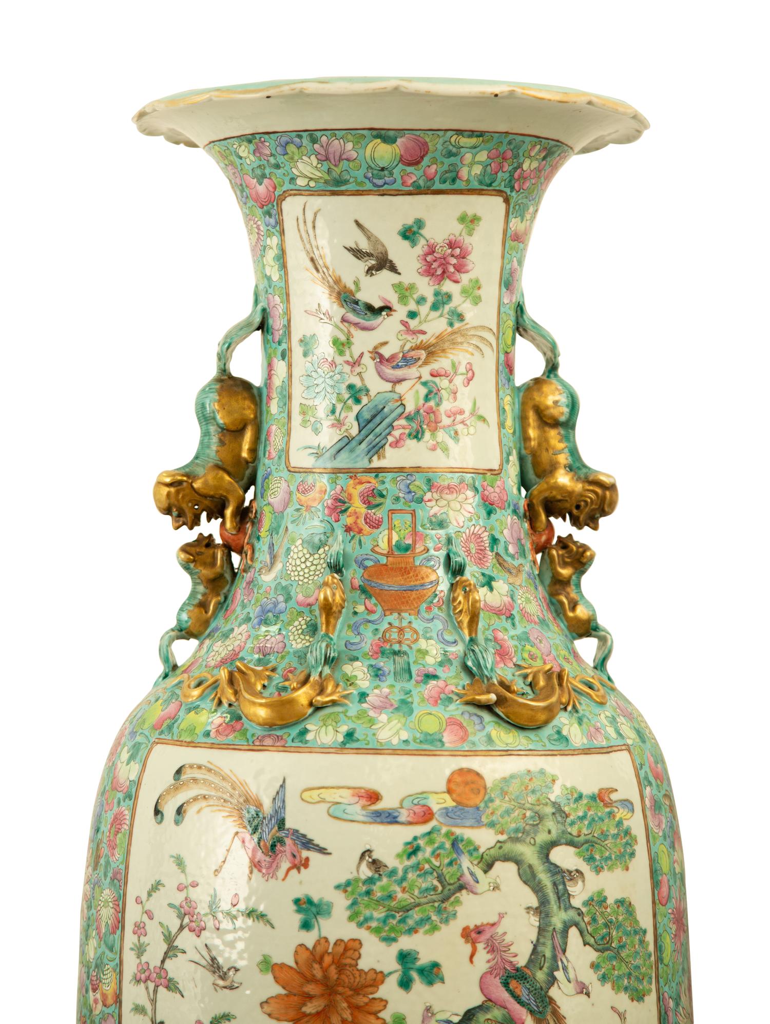 A Pair of Large Chinese Famille Verte Porcelain Vases