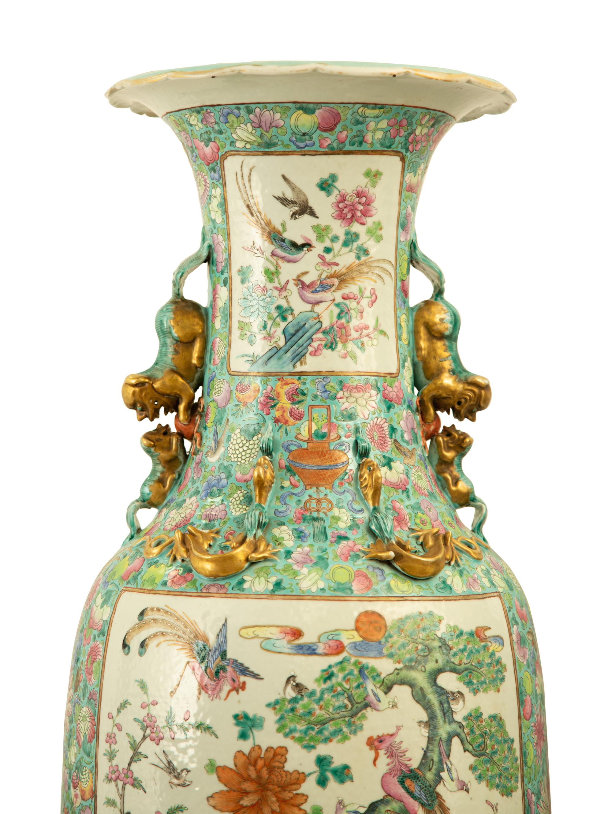 A Pair of Large Chinese Famille Verte Porcelain Vases
