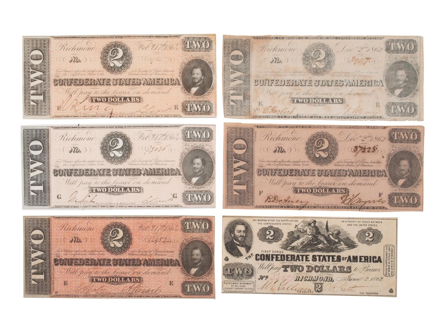 [CONFEDERATE - CURRENCY]. A large group of Confederate notes.