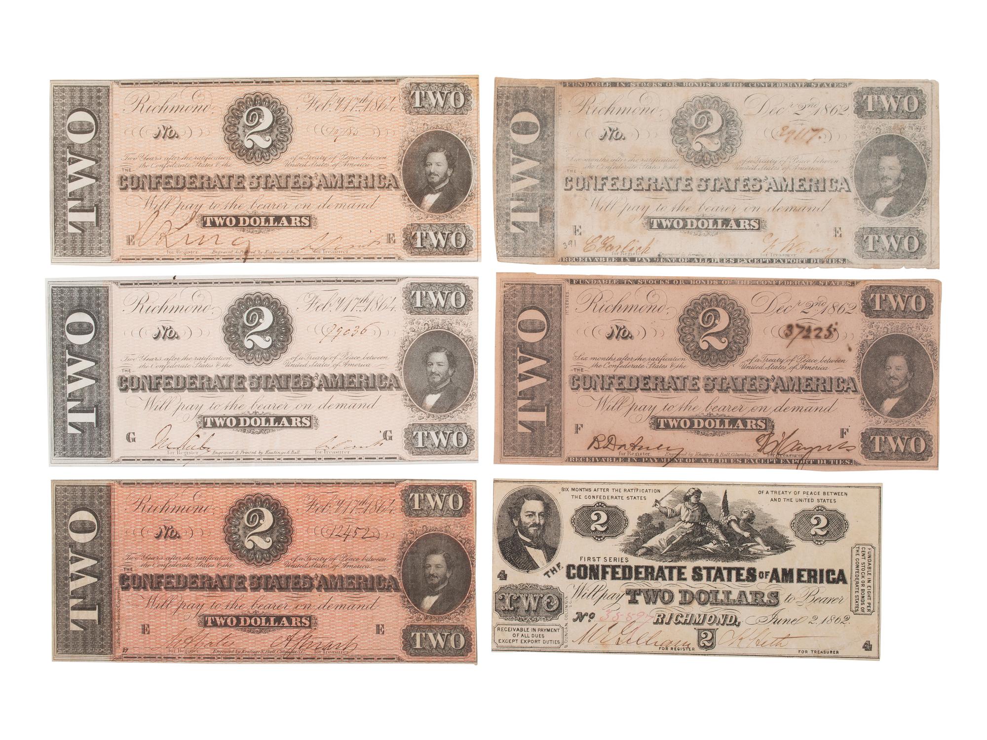 [CONFEDERATE - CURRENCY]. A large group of Confederate notes.