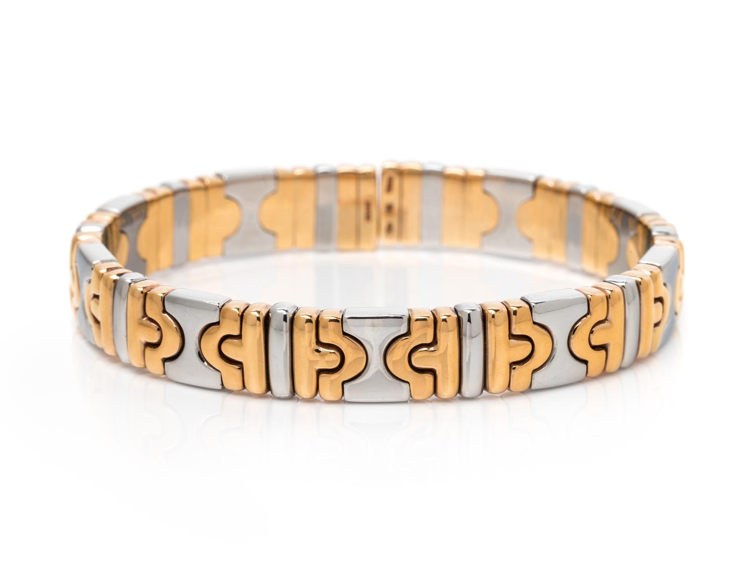 BVLGARI, YELLOW GOLD AND STEEL 'PARENTESI' CUFF BRACELET