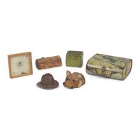 A Group of Five Assorted Boxes and Inkwells, Together with The Spider and the Fly Game