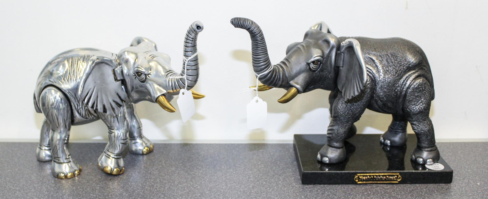 Two Silvered Metal Articulated Elephant Figures Height of first 9 inches. — FRANK MAISLER (ISRAEL, 1960)