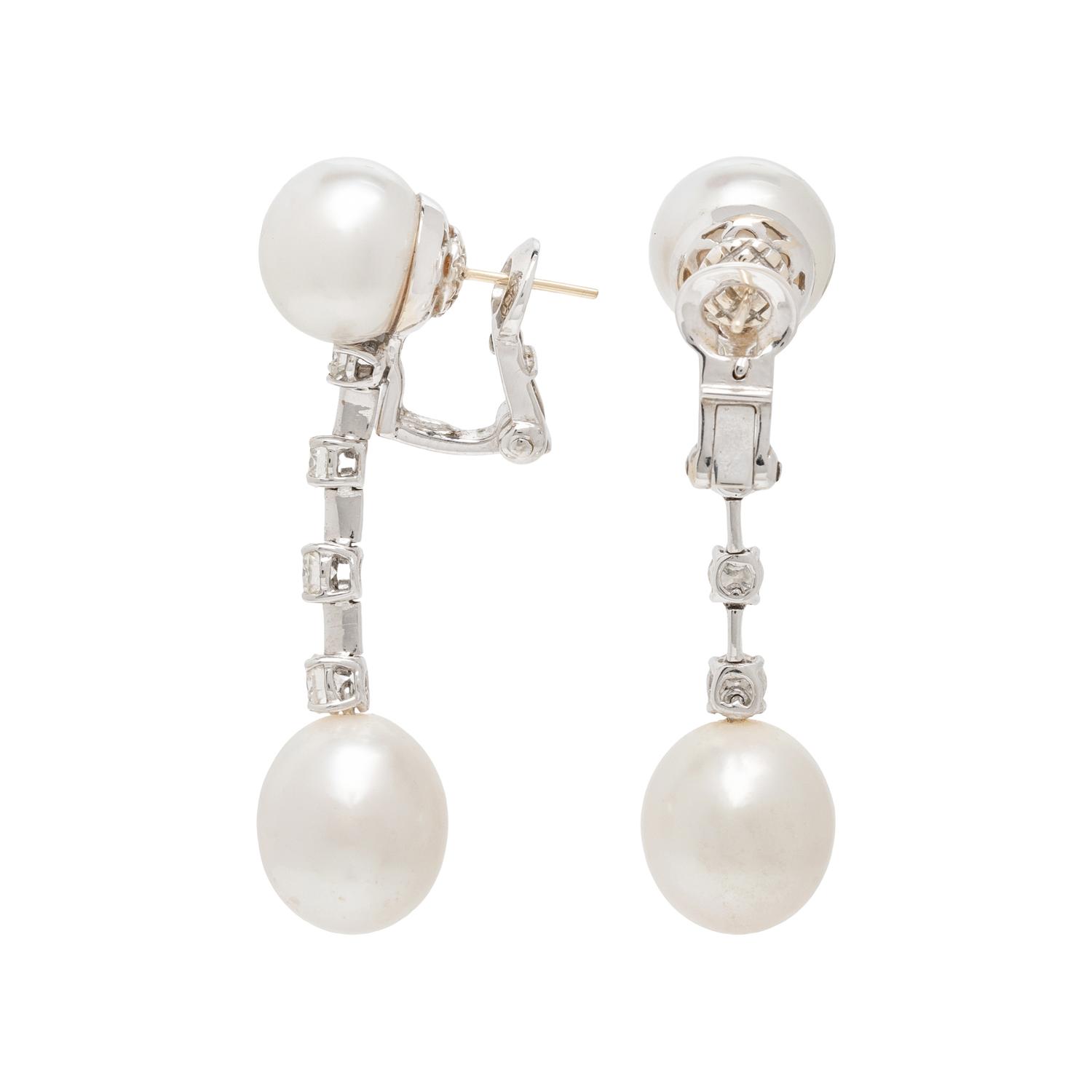 CULTURED PEARL, DIAMOND, AND WHITE GOLD EARRINGS