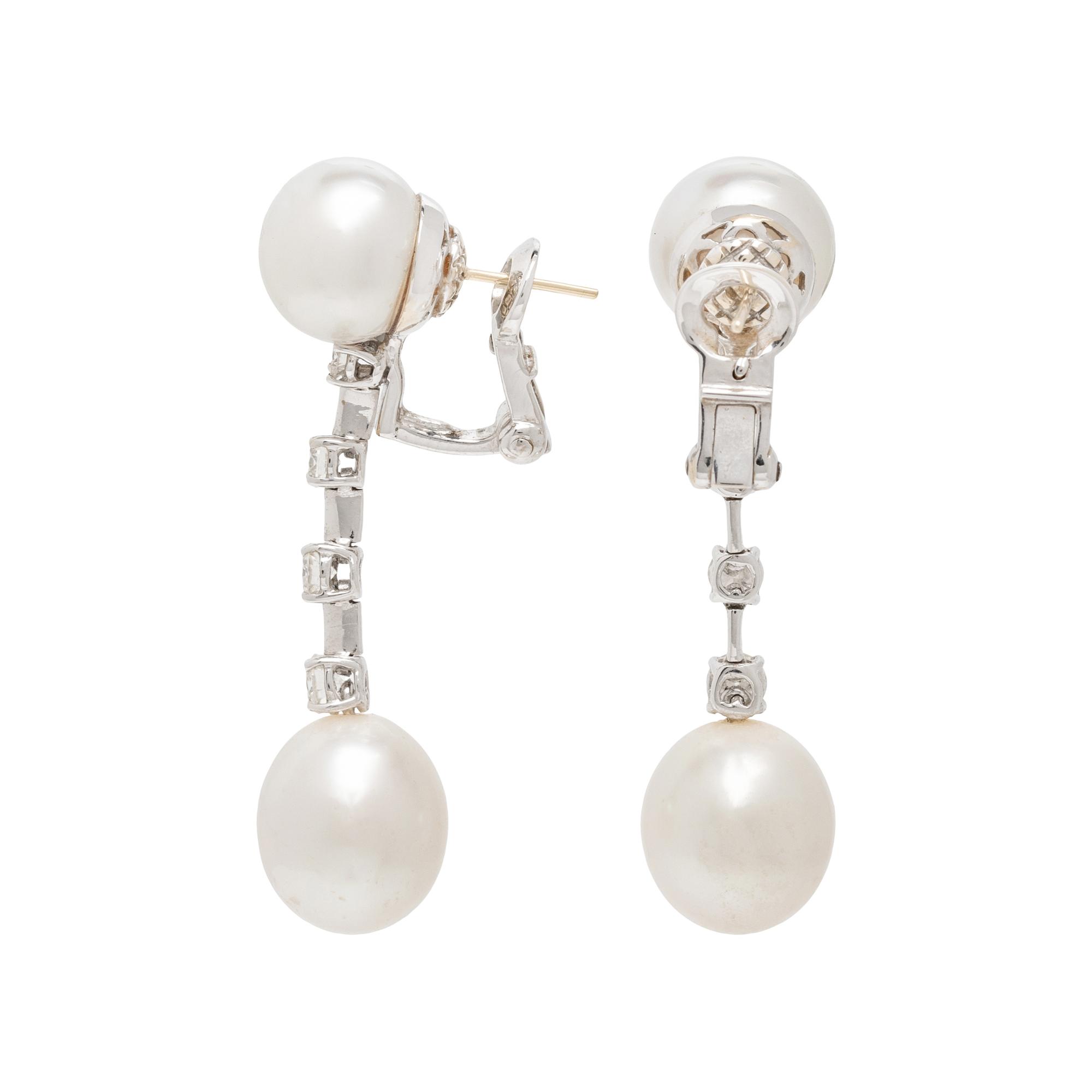 CULTURED PEARL, DIAMOND, AND WHITE GOLD EARRINGS