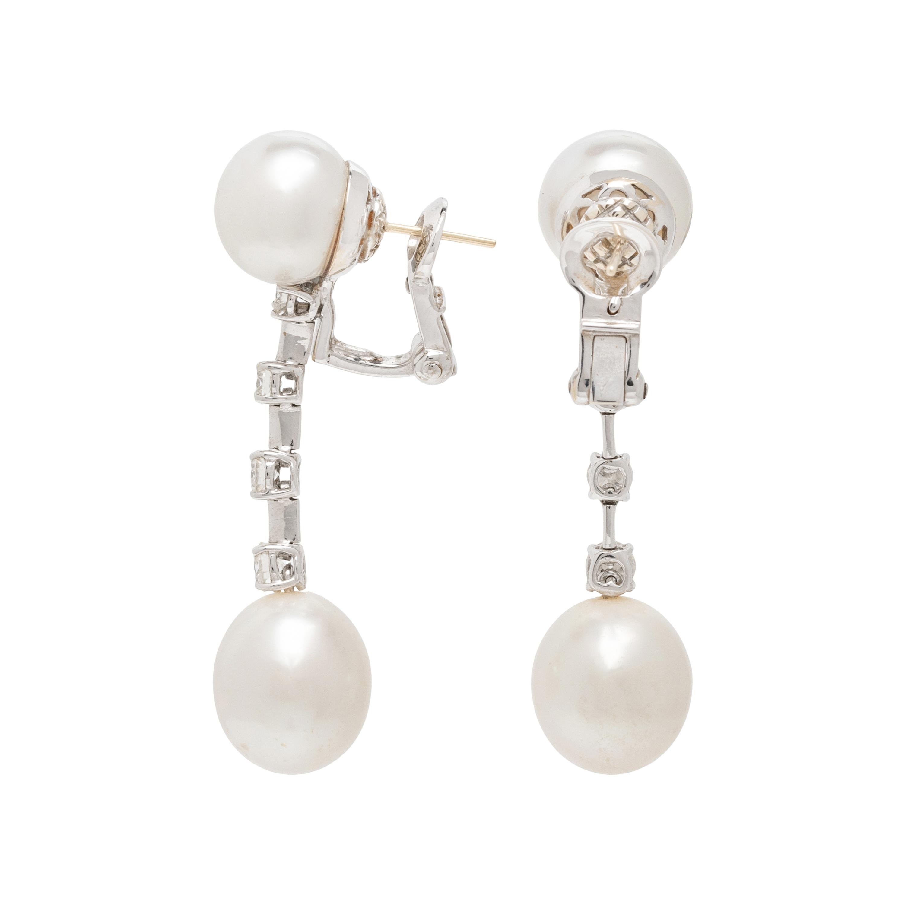 CULTURED PEARL, DIAMOND, AND WHITE GOLD EARRINGS