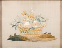 Two Needlework Embroidered Floral Pictures