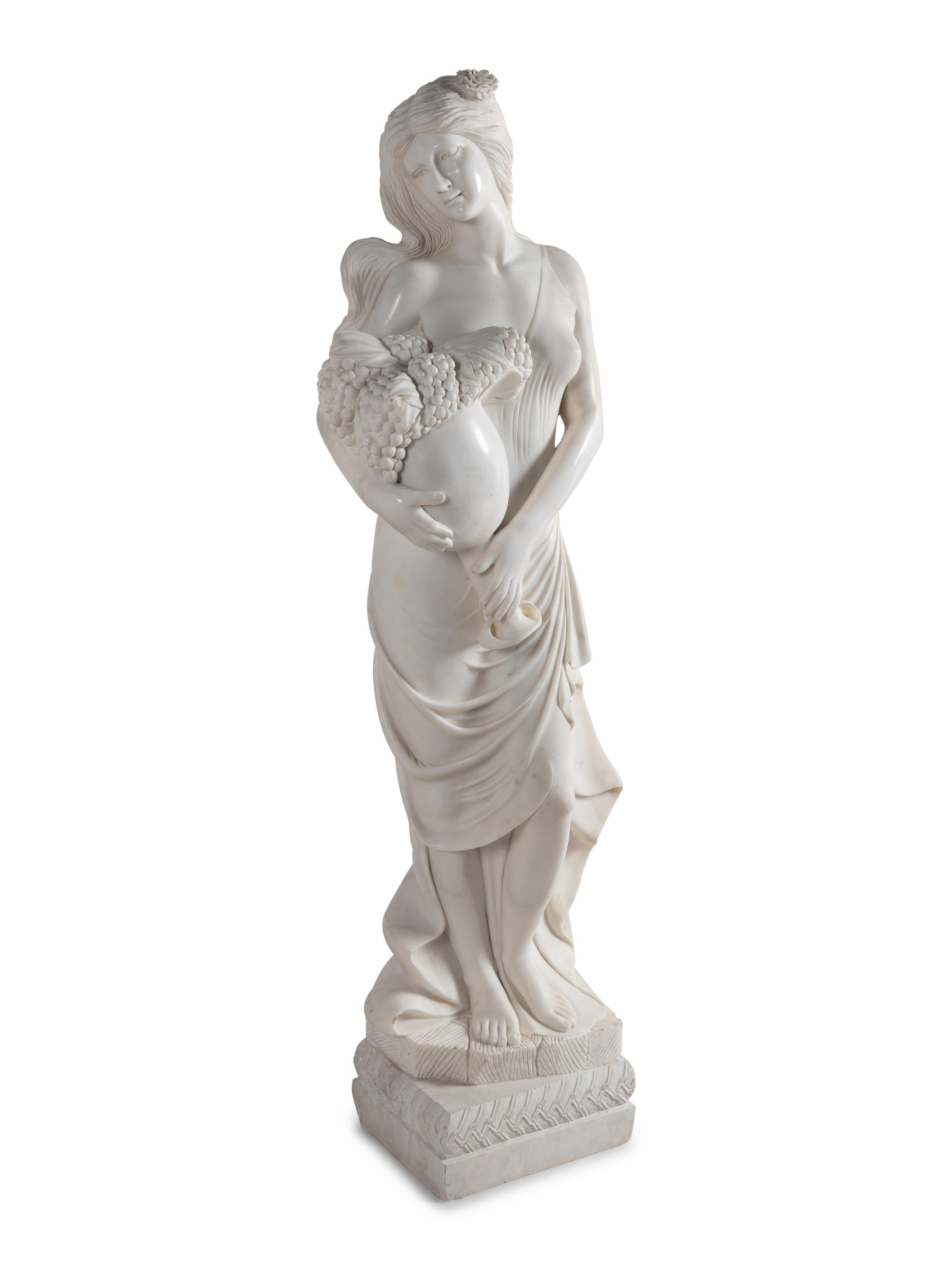 A Pair of Carved Marble 'Four Seasons' Figures