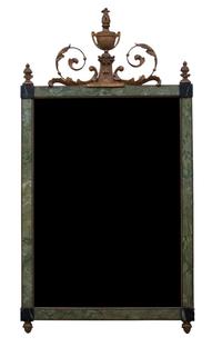 A Louis XVI Style Faux Painted and Giltwood Mirror Height 52 1/2 x width 27 1/2 inches. — 20TH CENTURY