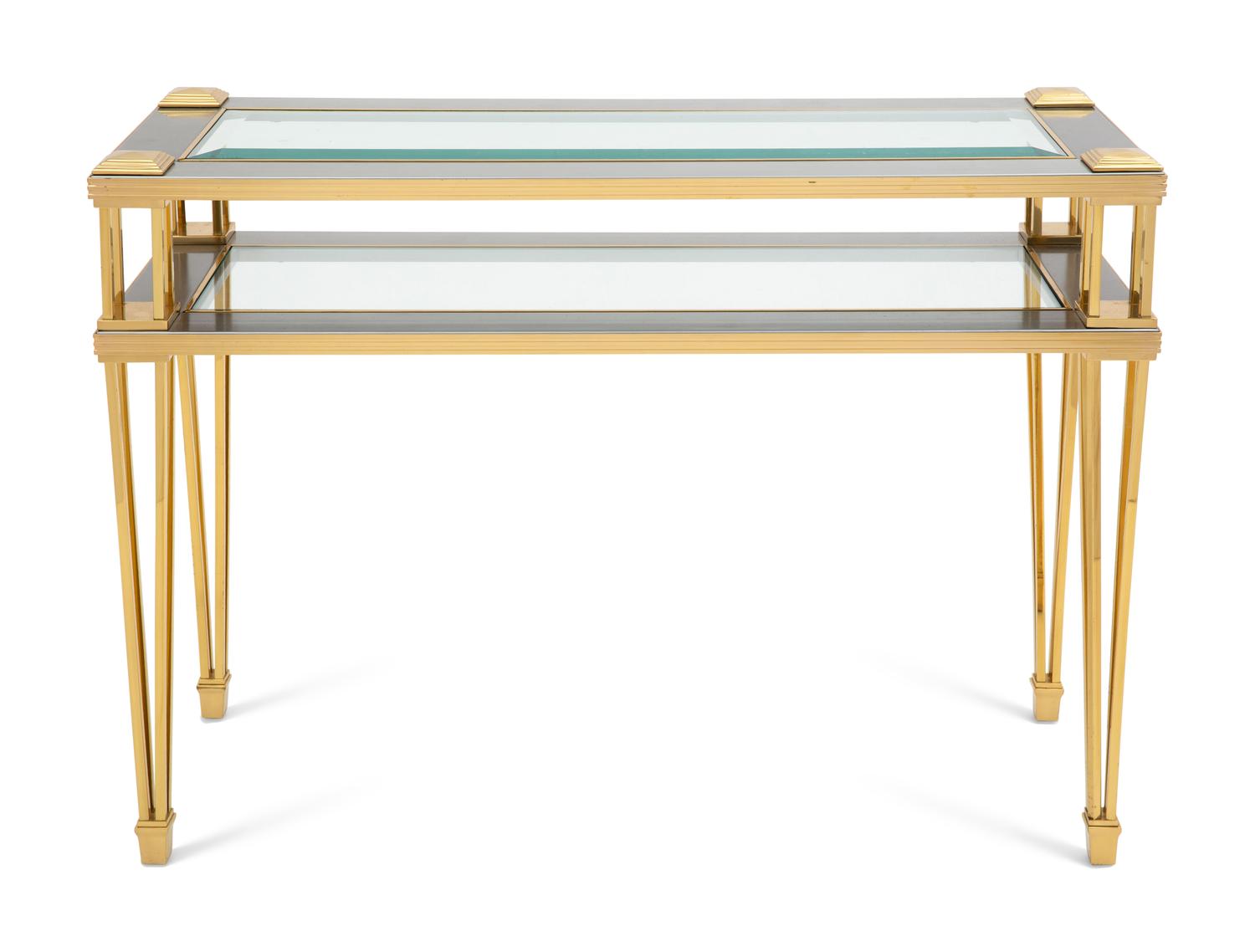 A Brass and Steel Tiered Side Table