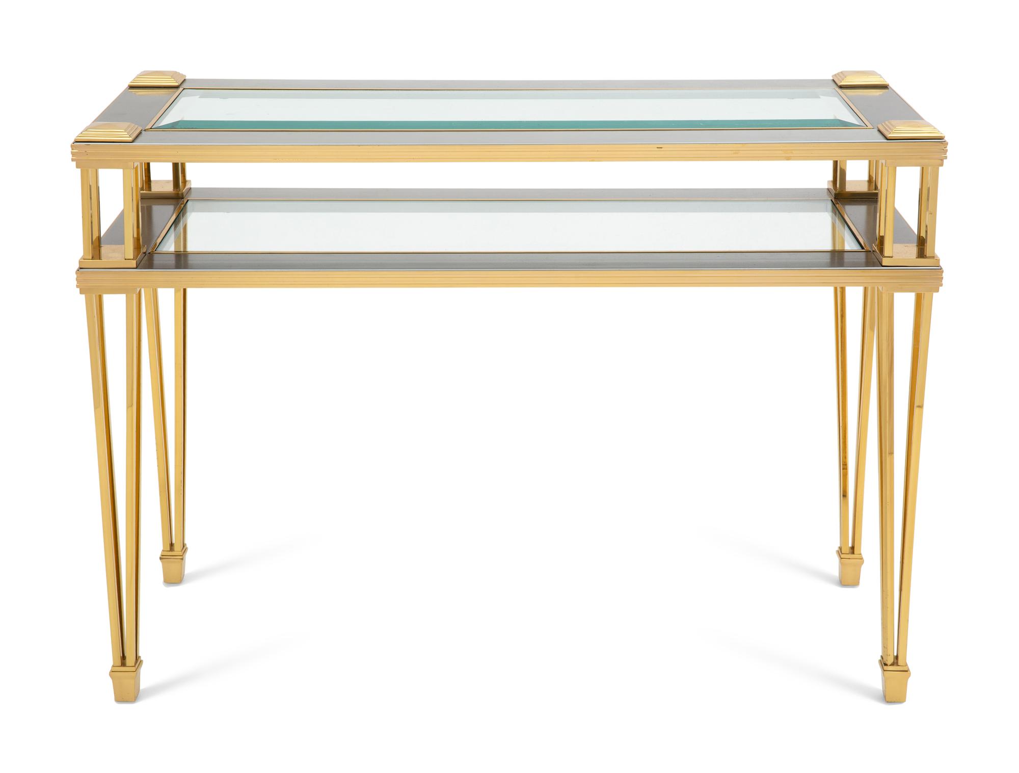 A Brass and Steel Tiered Side Table