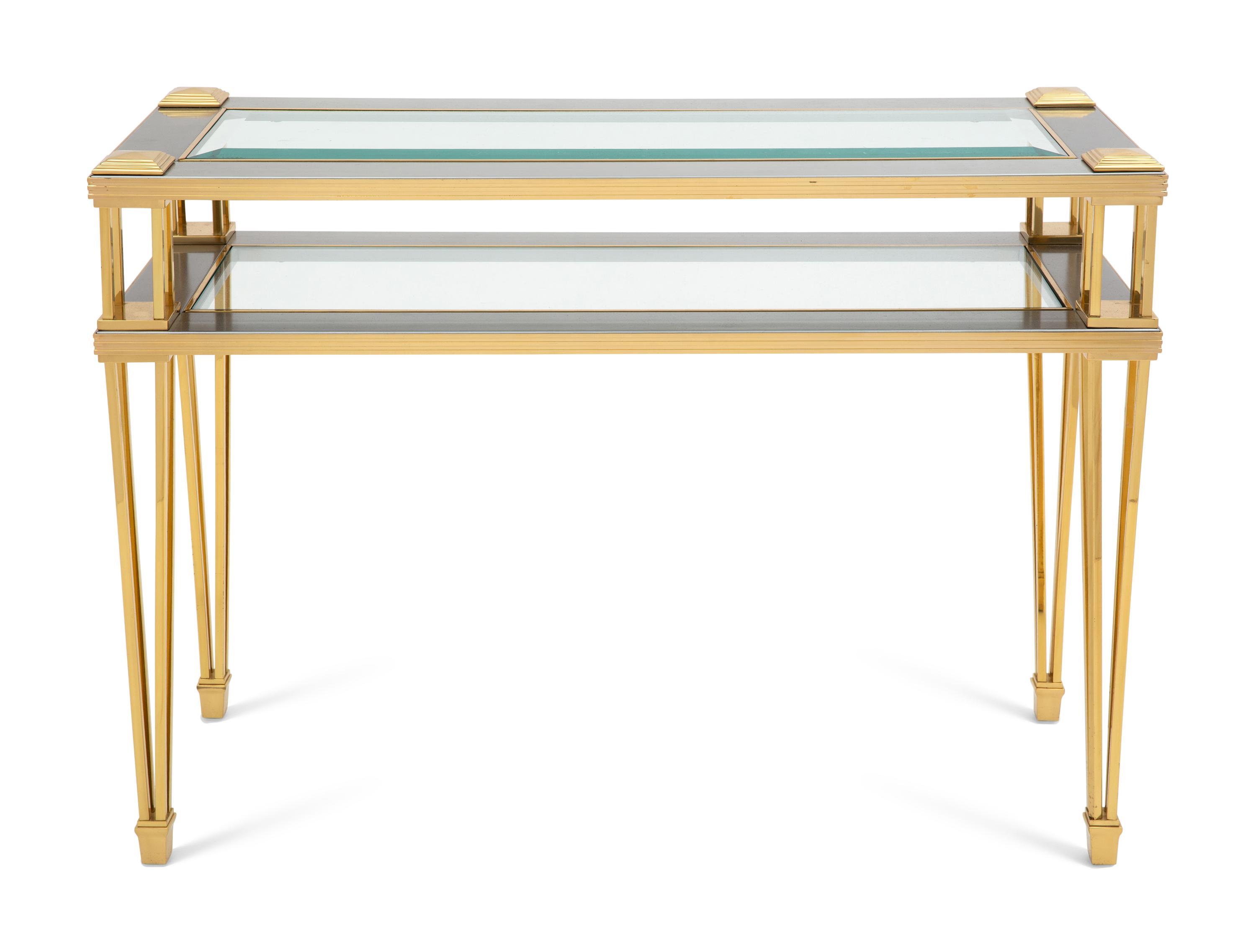 A Brass and Steel Tiered Side Table