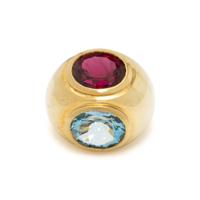 TIFFANY & CO., PALOMA PICASSO, YELLOW GOLD, AQUAMARINE, AND RUBELLITE TOURMALINE RING