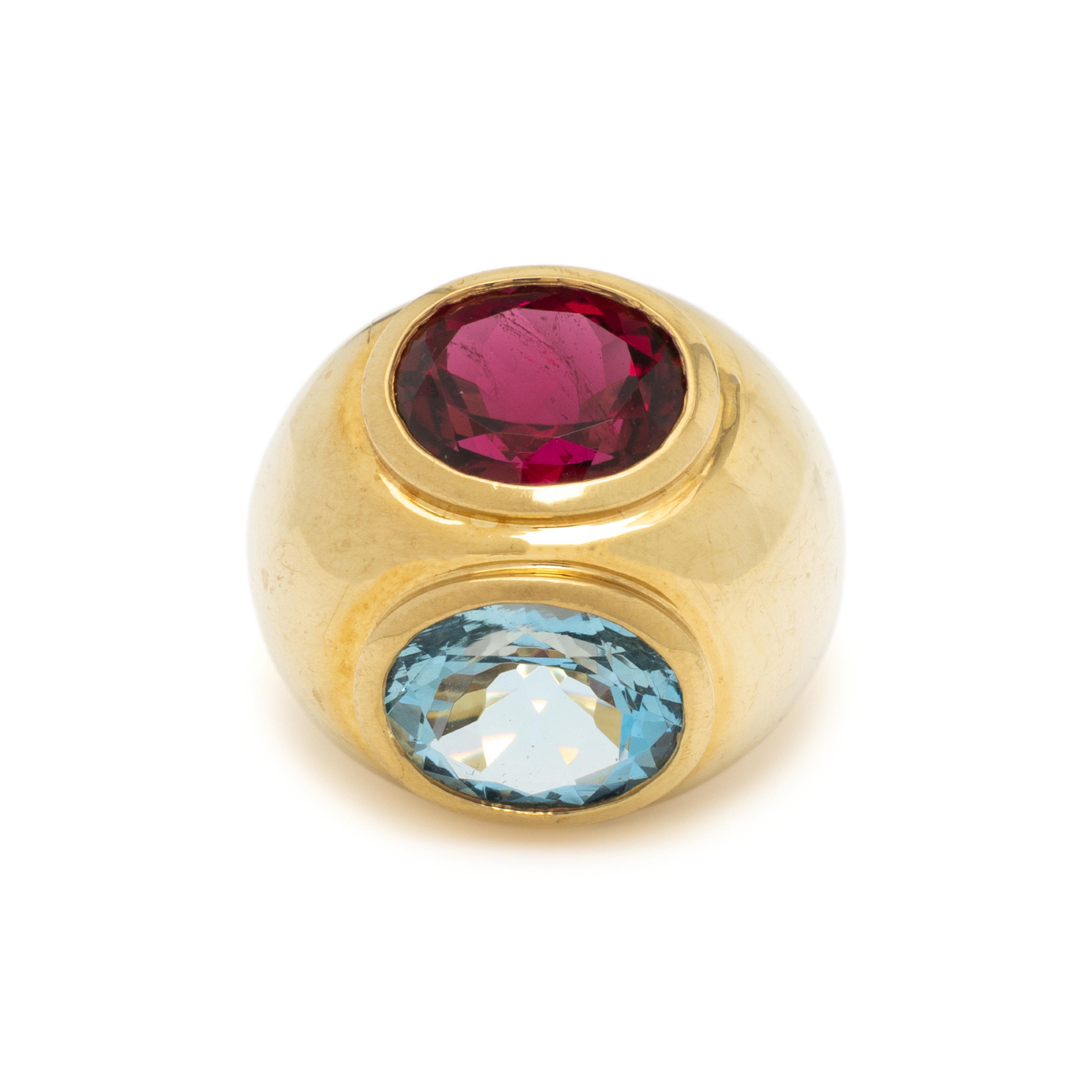 TIFFANY & CO., PALOMA PICASSO, YELLOW GOLD, AQUAMARINE, AND RUBELLITE TOURMALINE RING